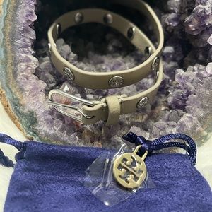 Tory Burch Gray Double Wrap Logo Stud Bracelet